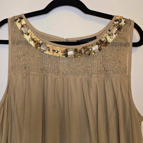 Lane Bryant Gold Beaded Sleeveless Chiffon Swing Dress - Picture 3 of 9